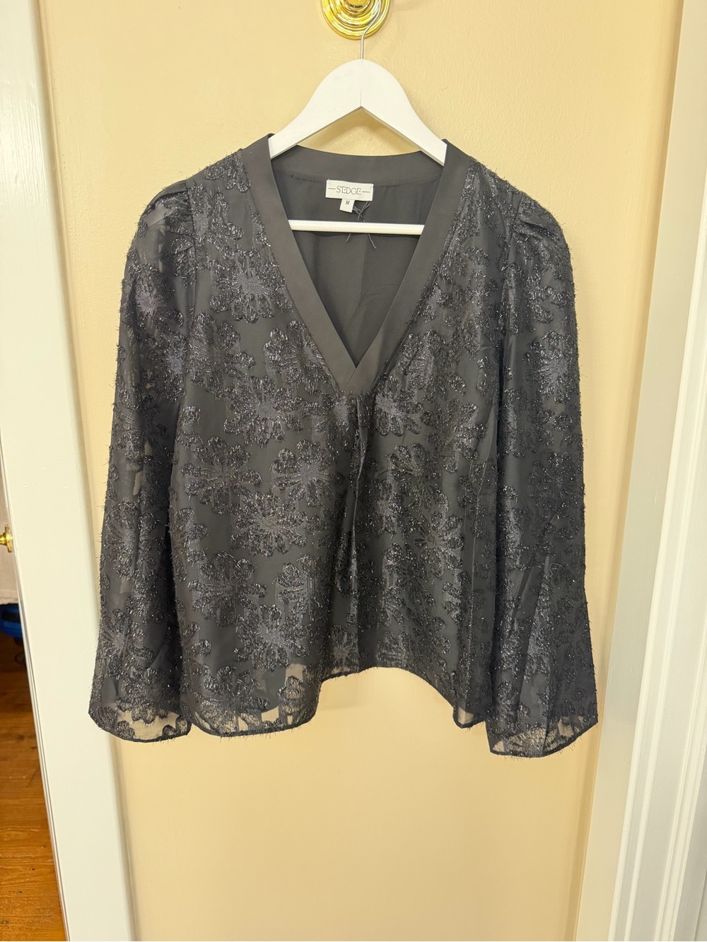 S’edge Black Embroidered V-Neck Women's Blouse NWOT